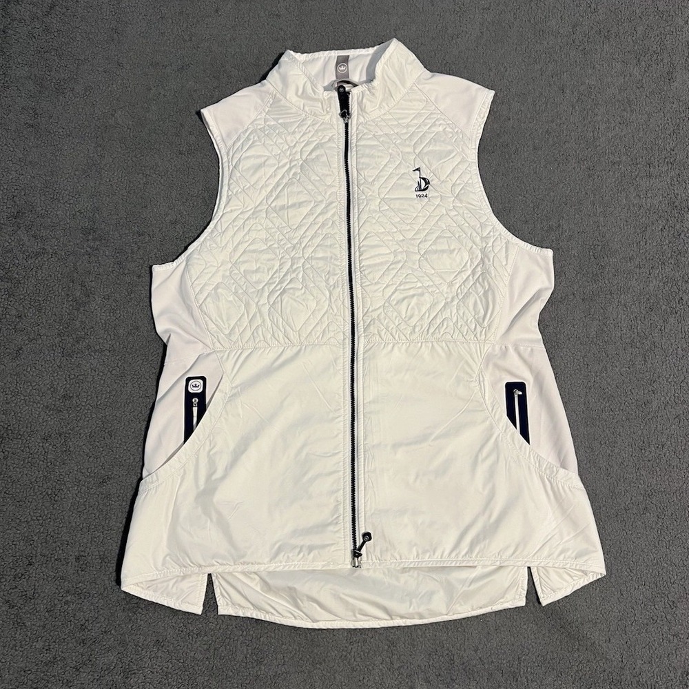 Peter Millar Lizzie Hybrid Vest Women's Size Large White Quilted Windbreak Logo